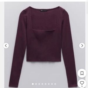 Zara Women's Burgundy Long Sleeve Crop Top